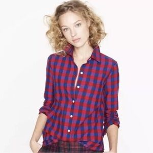 JCrew Women's Boy Fit Gingham Plaid
Flannel Button Up Shirt Small S Cozy